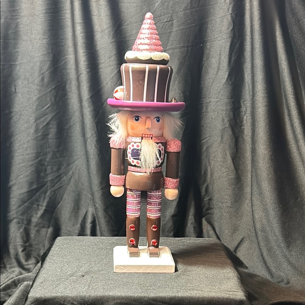 Festive Nutcracker Figurine Pink Brown Accents